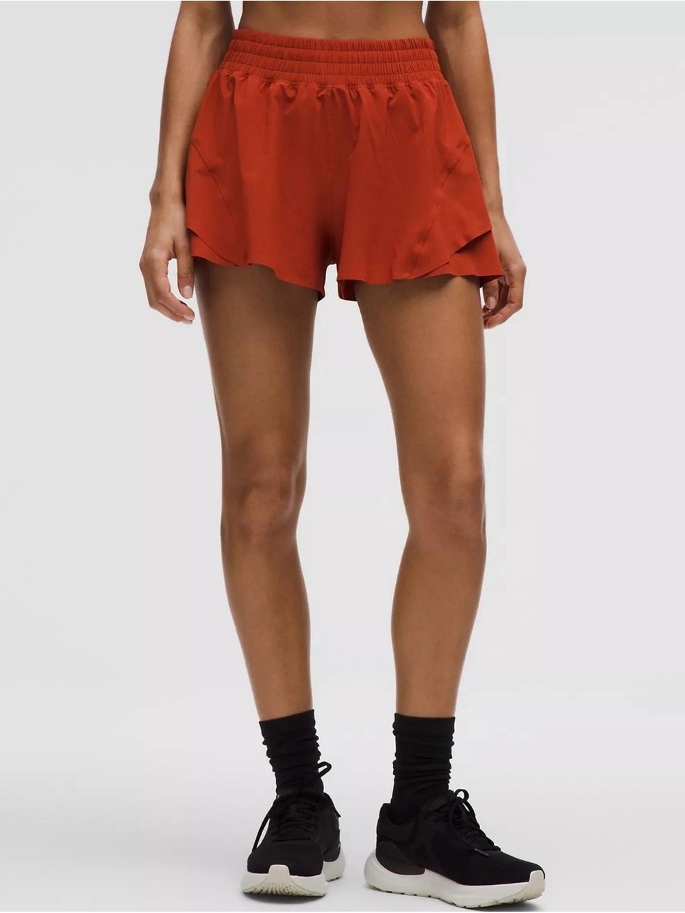 Lululemon Shake It Out High-Rise Running Short 2.5” in Autumn Rust.